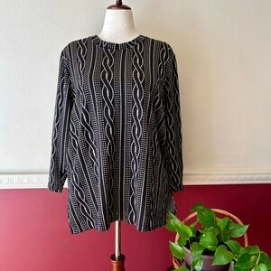 Vintage Young Stuff II Metallic Gold Black Geometric Knit Sweater 1X Made in USA